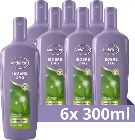 Andrélon Iedere Dag Shampoo - 6x300ml Voordeelverpakking - Voedend met Zonnebloemolie - Geschikt voor Elk Haartype - 100% Gerecycled Plastic