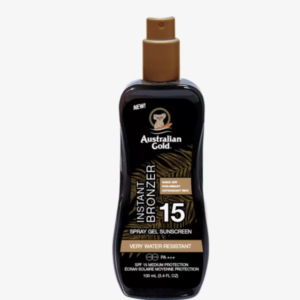 Australian Gold SPF 15 Spray Gel met Bronzer - 237ml | Reisverpakking, Waterbestendig, Natuurlijke Bronzers, Voedt en Beschermt Huid