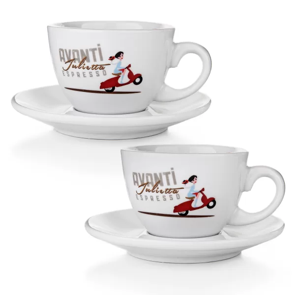 AVANTI Cappuccinotasse JULIETTA 2er Set - Dickwandig, robust, mit Untertellern, 180 ml, elegantes Design, ideal für Genießer