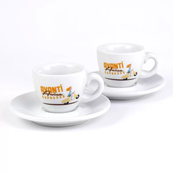 AVANTI Espressotasse ANINA 2er Set – Dickwandige, robuste Tassen mit Untertassen, 70 ml, 50 mm hoch, Blickfang für Kaffeeliebhaber