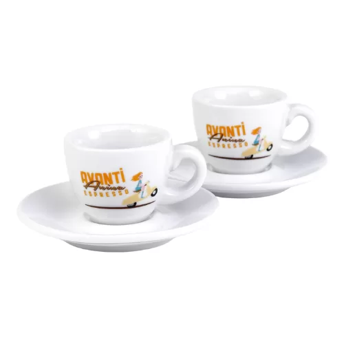 AVANTI Espressotasse ANINA 2er Set – Dickwandige, robuste Tassen mit Untertassen, 70 ml, 50 mm hoch, Blickfang für Kaffeeliebhaber