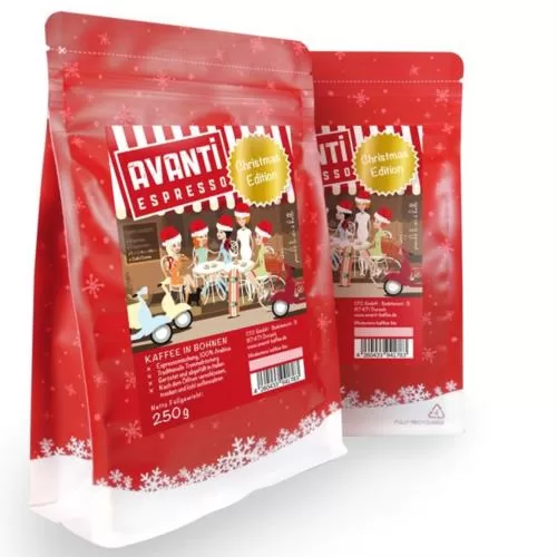 Avanti Kaffee Christmas Edition 250g – 100% Arabica Bohnen, limitierte Festtagsmischung für aromatischen Espresso, ideales Geschenk.