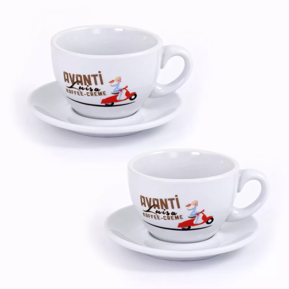 AVANTI Milchkaffeetasse LUISA 2er Set – Hochwertige, dickwandige Tassen mit Untertellern, 290 ml, robust & stilvoll, ideal für Kaffee-Liebhaber.