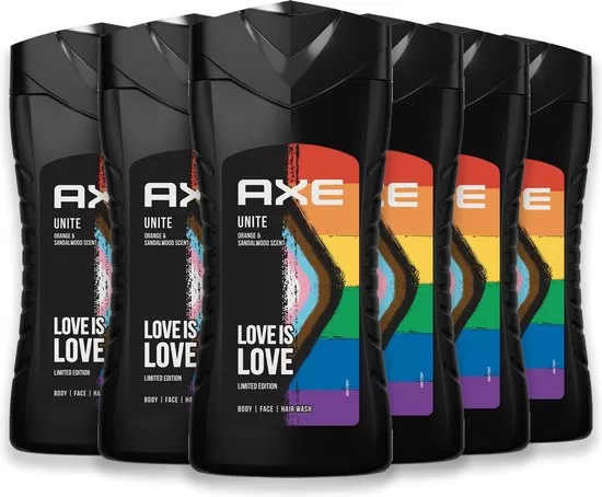 Axe Unite 3-in-1 Douchegel, Facewash & Shampoo voor Mannen - 6x250ml - 4+2 Gratis - 87% Natuurlijke Ingrediënten - Dermatologisch Getest