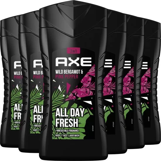 AXE 3-in-1 Douchegel - Wild Bergamot & Pink Pepper, 6 x 250 ml - Verfrissende geur, voor lichaam, gezicht en haar, 12 uur fris!