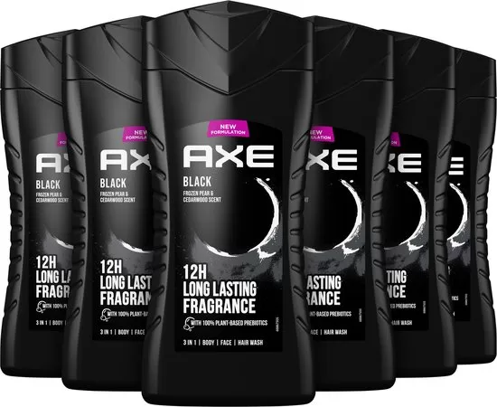 Axe Black 3-in-1 Douchegel Voordeelverpakking - 6 x 250 ml - Verfijnde geur van bevroren peer en cederhout, 12 uur fris en onweerstaanbaar