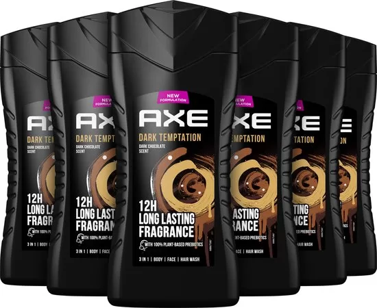 Axe Dark Temptation Douchegel 6x250ml – Verleidelijke Chocoladegeur, Vitaliserende Showergel, Voordeelverpakking voor Mannen