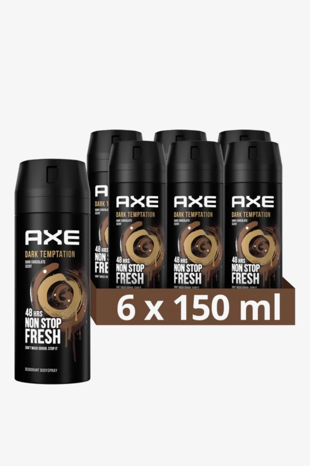 Axe Deospray Dark Temptation 6x150ml - Verführerischer Duft für Männer, lange Frische, ideales Geschenkset, Körperpflege für jeden Tag