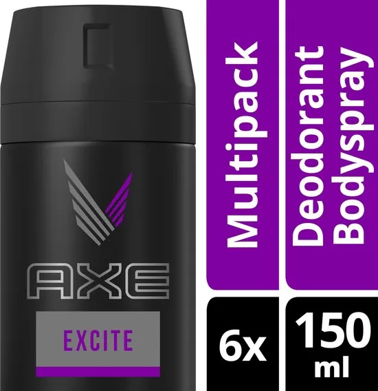 Axe Excite Bodyspray Deodorant 6 x 150ml – Frisse geur van kokosnoot & zwarte peper, 0% aluminium, Voordeelverpakking voor mannen