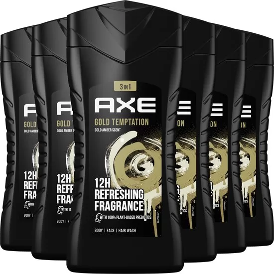 AXE Gold Temptation 3-in-1 Douchegel 250ml - Citrus, Kruiden, Chocolade & Amber - Frisse Geur tot 12 uur - 6 Verpakkingen