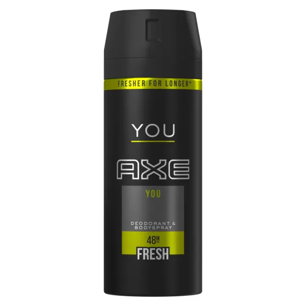 AXE Deodorant Bodyspray You 150 ml - 3 Stuks | Moderne Mannelijke Geur van Amber, Vanille & Zwarte Peper | Blijf de Hele Dag Fresh