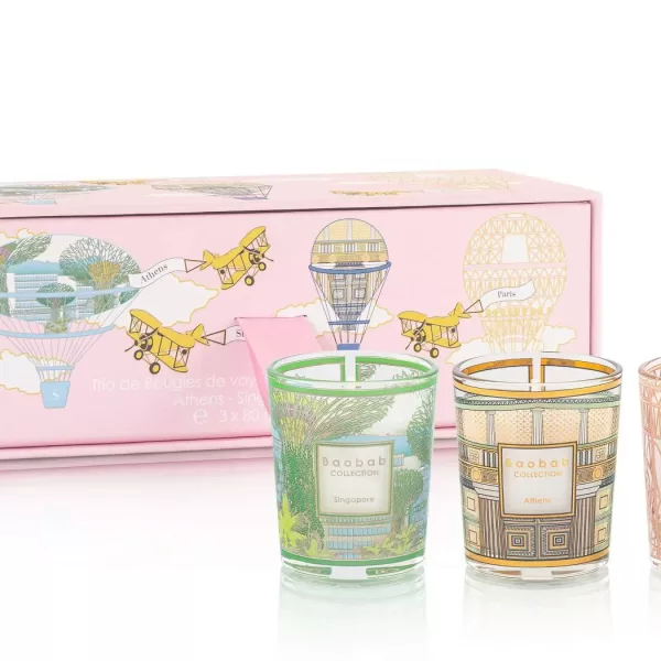 Baobab Trio Travel Candles Set - My First Baobab | Pink Box | Singapore, Athens & Paris Scents | Luxury Gift Idea