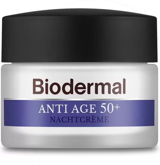 Biodermal Anti Age 50+ Nachtcrème 50ml – Verstevigende crème tegen rimpels, hydrateert, beschermt & verbetert huidelasticiteit.