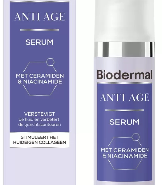 Biodermal Anti Age Serum met Ceramiden & Niacinamide - Verbetert huidelasticiteit, vermindert rimpels, hydrateert & voedt - 30ml