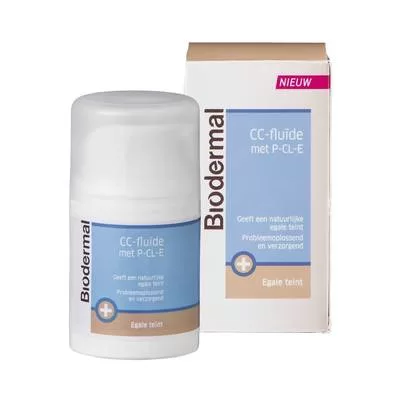 Biodermal CC-Fluide met P-CL-E 50 ml – Camoufleert oneffenheden, egaliseert teint, voor gevoelige en kwetsbare huid.