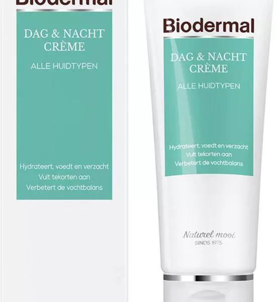 Biodermal Dag- en Nachtcrème 100ml - 2-in-1 Hydratatie voor Normale Huid, Verzorgend, Rijk aan Vitamine B5, Dermatologisch Getest