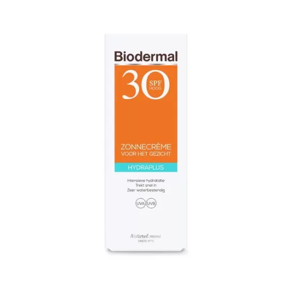 Biodermal Hydra Plus Zonnecrème Gezicht SPF 30 - Parfumvrij, Waterresistent, Intensieve Hydratatie voor Gevoelige Huid