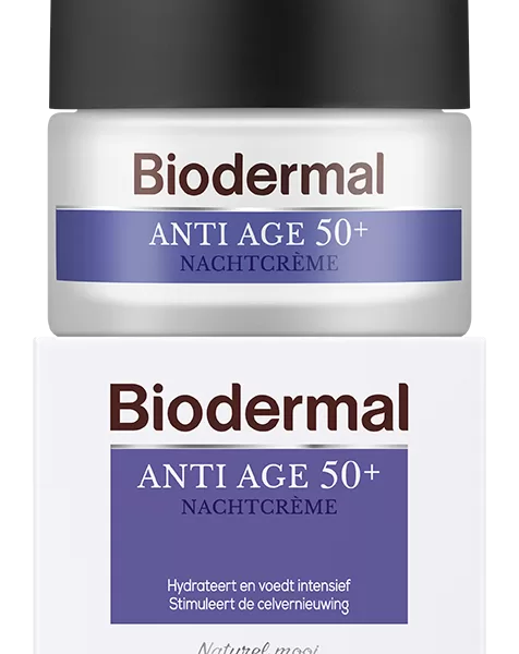 Biodermal Anti Age Nachtcreme 50+ (50ml) - Hydraterend, Rimpelverminderend, Dermatologisch Getest, Voor Gevoelige Huid