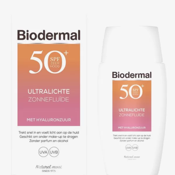 Biodermal Ultralichte Zonnefluide SPF 50+ - Zonnebrand voor Gezicht met Hyaluronzuur - Geen Witte Waas, Geschikt voor Gevoelige Huid