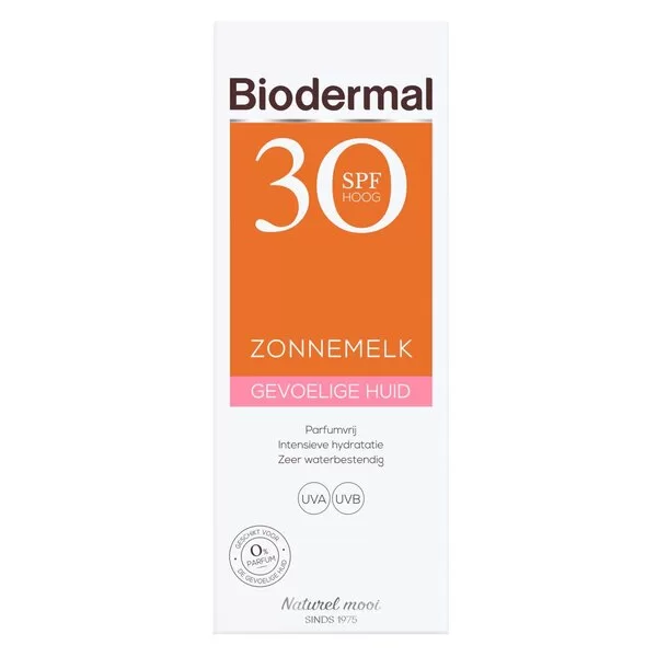 Biodermal Zonnemelk SPF 30 voor Gevoelige Huid - 200ml, Dermatologisch Getest, Hydrateert, Parfumvrij, Waterresistent, Ideaal voor Zwangerschap