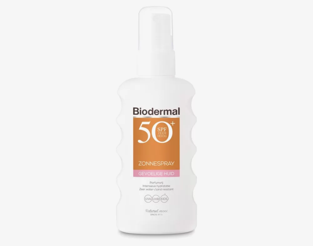 Biodermal Zonnebrand Spray Gevoelige Huid SPF 50+ - 175ml - Waterresistent, Parfumvrij, Geschikt voor Kinderen & Hoofdhuid