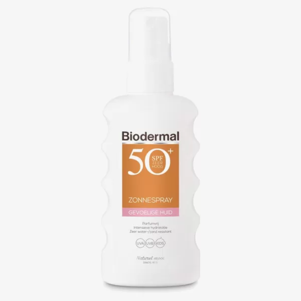 Biodermal Zonnebrand Spray Gevoelige Huid SPF 50+ - 175ml - Waterresistent, Parfumvrij, Geschikt voor Kinderen & Hoofdhuid