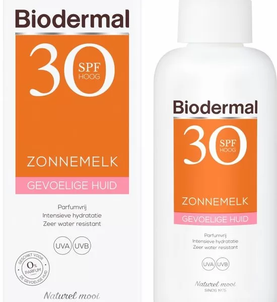 Biodermal Zonnemelk Gevoelige Huid SPF 30 - 2x200ml Voordeelverpakking - Parfumvrij & Hydraterend voor Gevoelige Huid