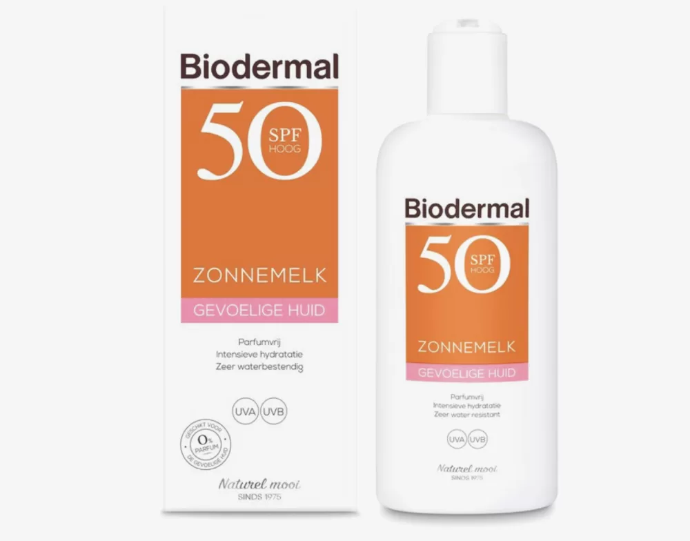 Biodermal Zonnemelk SPF 50+ 200ml - Parfumvrij, Voor Gevoelige Huid, Intensieve Hydratatie, Zeer Waterresistent, Dermatologisch Getest