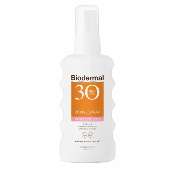 Biodermal Zonnespray SPF 30 voor Gevoelige Huid - 175 ml, Parfumvrij, Hydratatie & Waterbestendig, Ideaal voor Bescherming tegen Zonnestraling