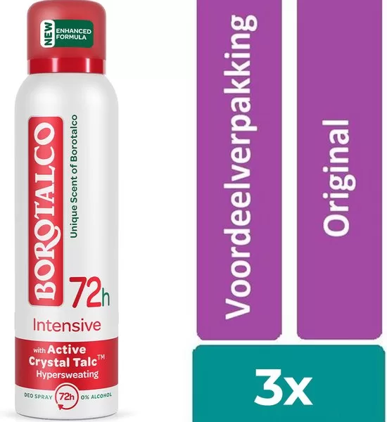 Borotalco Intensive Spray 3-pack – Anti-vlekken deodorant, 48 uur bescherming, microtalk, dermatologisch getest, voorkomt ringen in kleding