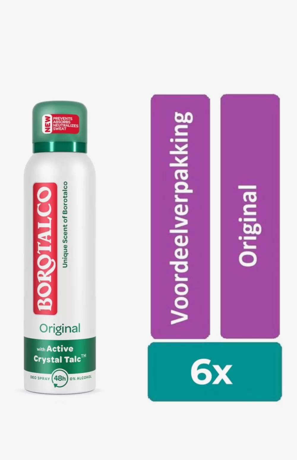 Borotalco Original Spray – Voordeelverpakking 6 stuks – 48 uur bescherming – Absorberende microtalk – Dermatologisch getest