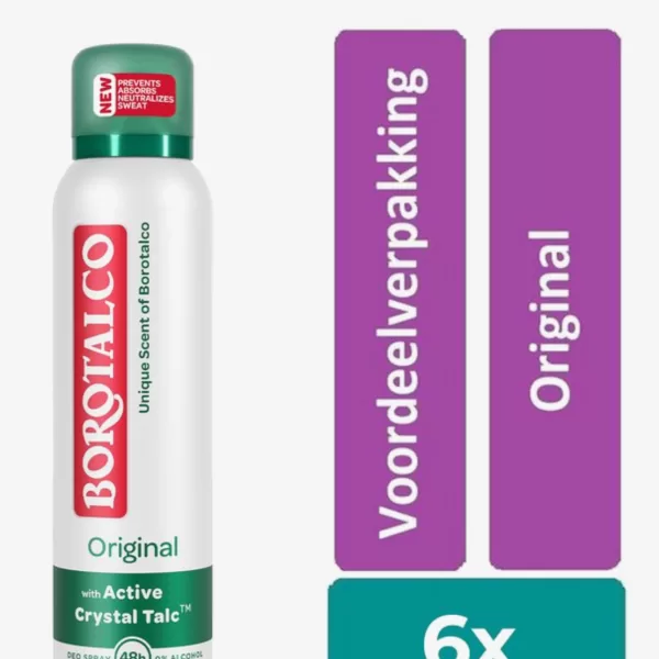 Borotalco Original Spray – Voordeelverpakking 6 stuks – 48 uur bescherming – Absorberende microtalk – Dermatologisch getest