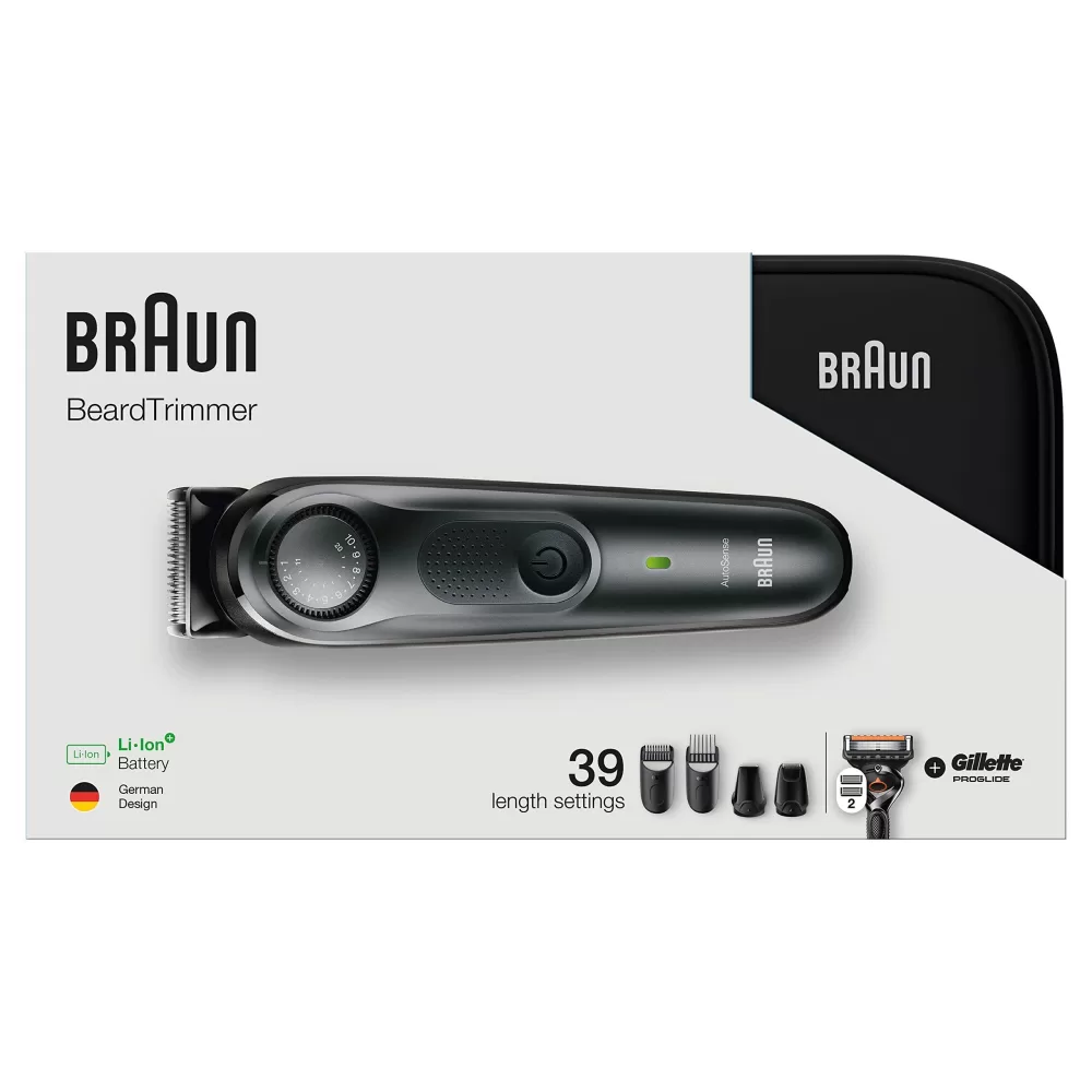 Braun Baardtrimmer BT 7940 - Zwart/Metaalgrijs, 39 Lengte-instellingen, Inclusief Gillette ProGlide Scheermes & Toilettas, 100 Min. Draadloos Gebruik