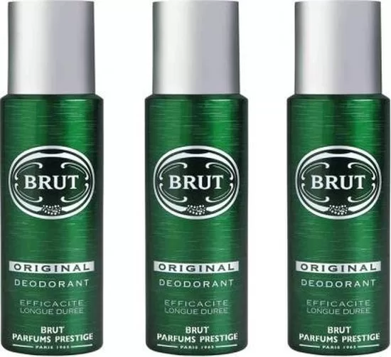 Brut Deospray Original 200ml - 3er Pack, langanhaltender Schutz, kraftvolle Duftnoten von Amber & Lavendel, für normale Haut, Herren-Deodorant