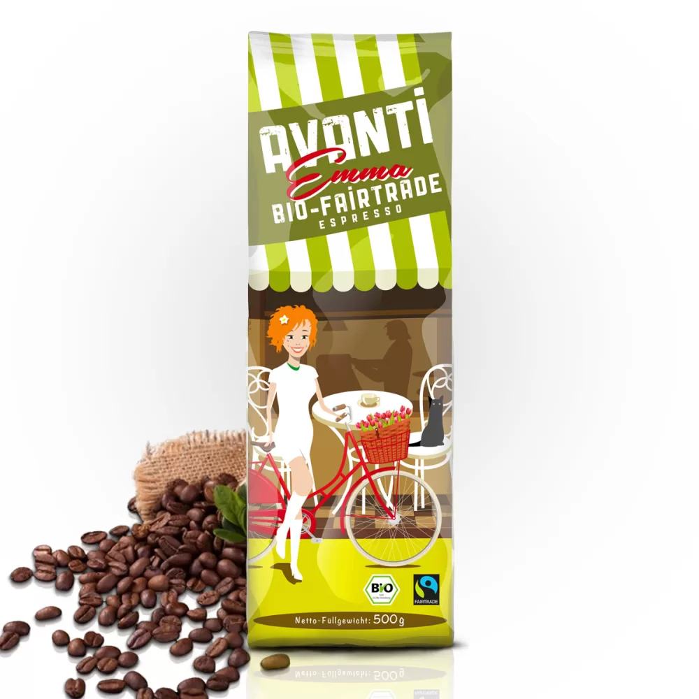 Caffè Avanti EMMA Bio Fairtrade Espresso 500g – Ganze Bohnen, 80% Arabica, 20% Robusta, Mild & Fruchtig, Schweizer Röstung, BIO & Fair Trade zertifiziert