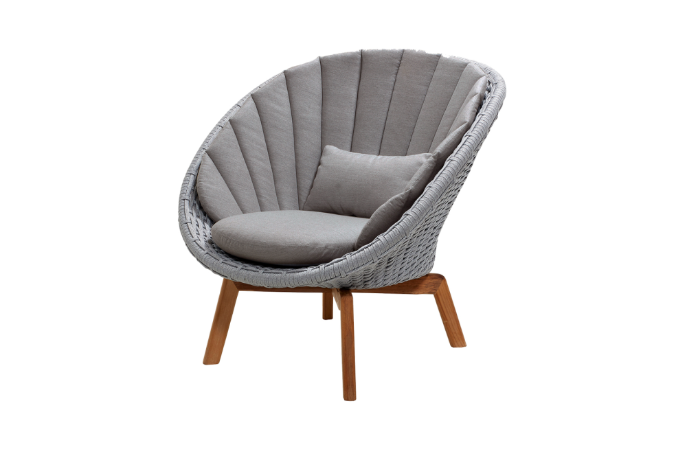 Cane-line Peacock Loungesessel Soft Rope Light Grey mit Teakholz-Beinen, wetterfest & pflegeleicht, modernes Design, Taupe, 91x93x87 cm