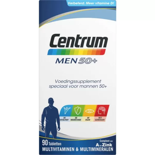 Centrum Men 50+ Multivitamin Tablets – 90 Stück | Unterstützt Energie, Immunität & Gedächtnis für Männer ab 50, mit Zink & Vitamin B6