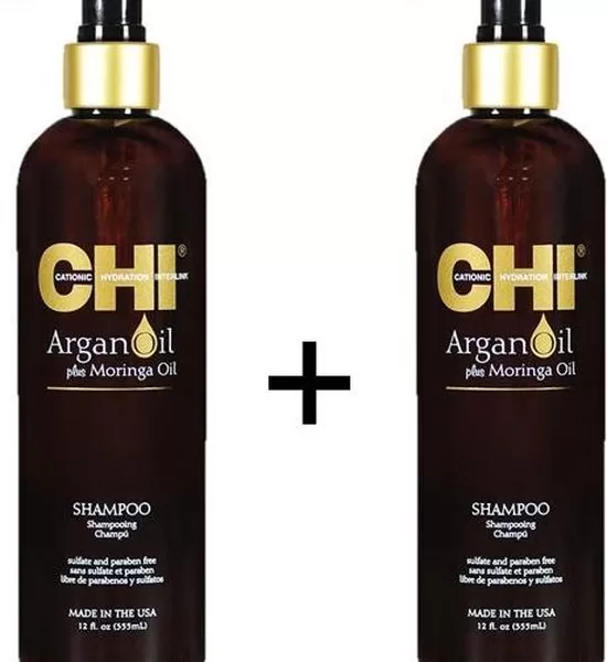 CHI Argan Oil Shampoo Duopack - Voedende Shampoo voor Beschadigd, Kroezend Haar - Zonder Parabenen - Glans en Zacht Haar