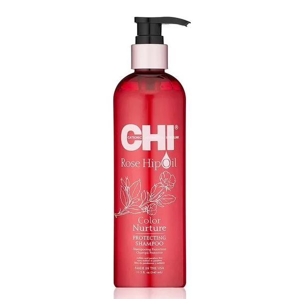 CHI Rose Hip Oil Shampoo 340 ML – Kleurbehoud, Milde Reiniging, Rozenbottelolie, Vitamine C, Antioxidanten, Glans & Levendigheid voor Gekleurd Haar