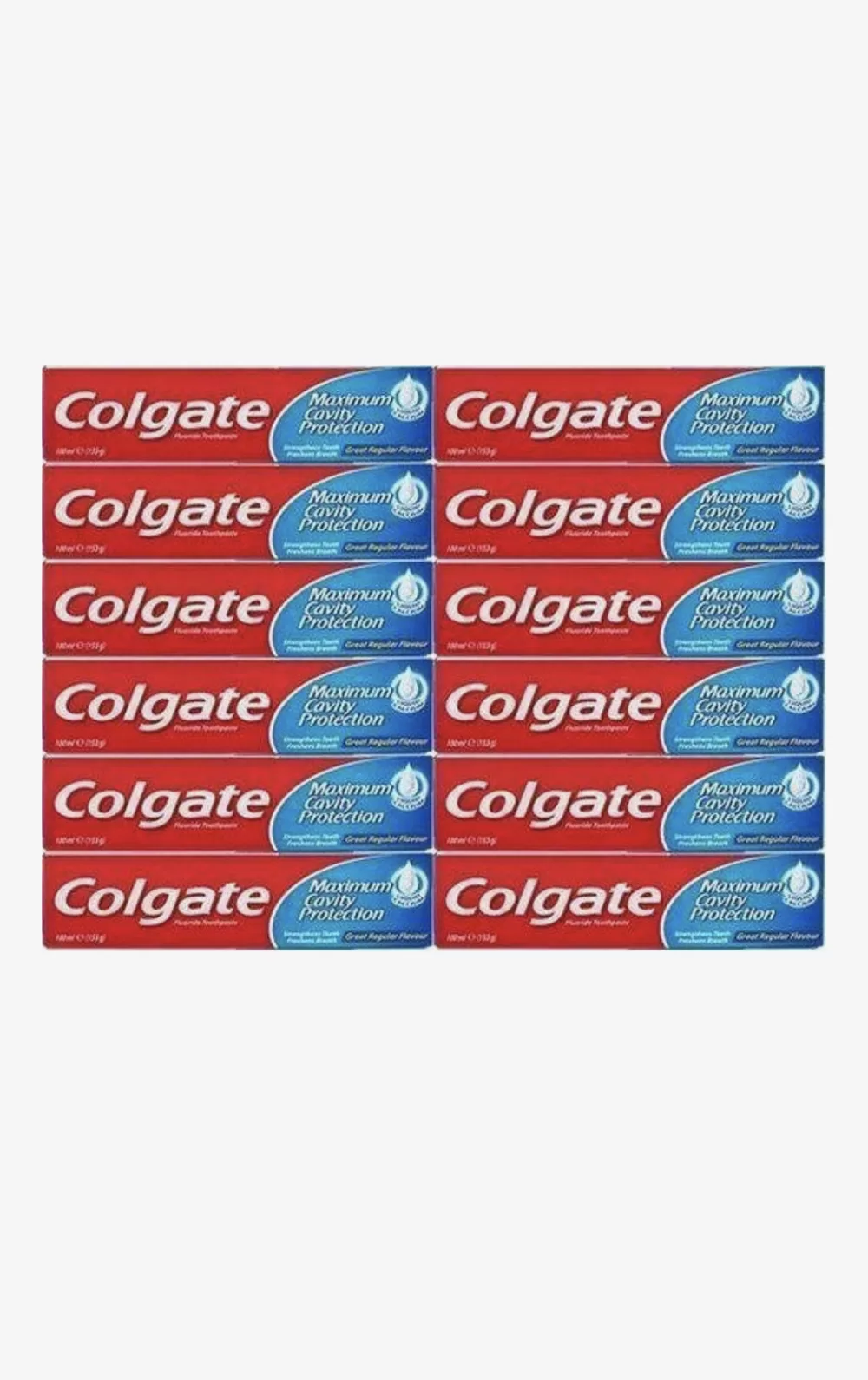 Colgate Tandpasta Maximum Cavity Protection - 12x100ml Voordeelverpakking met frisse mintsmaak, versterkt tanden en biedt ultieme bescherming.