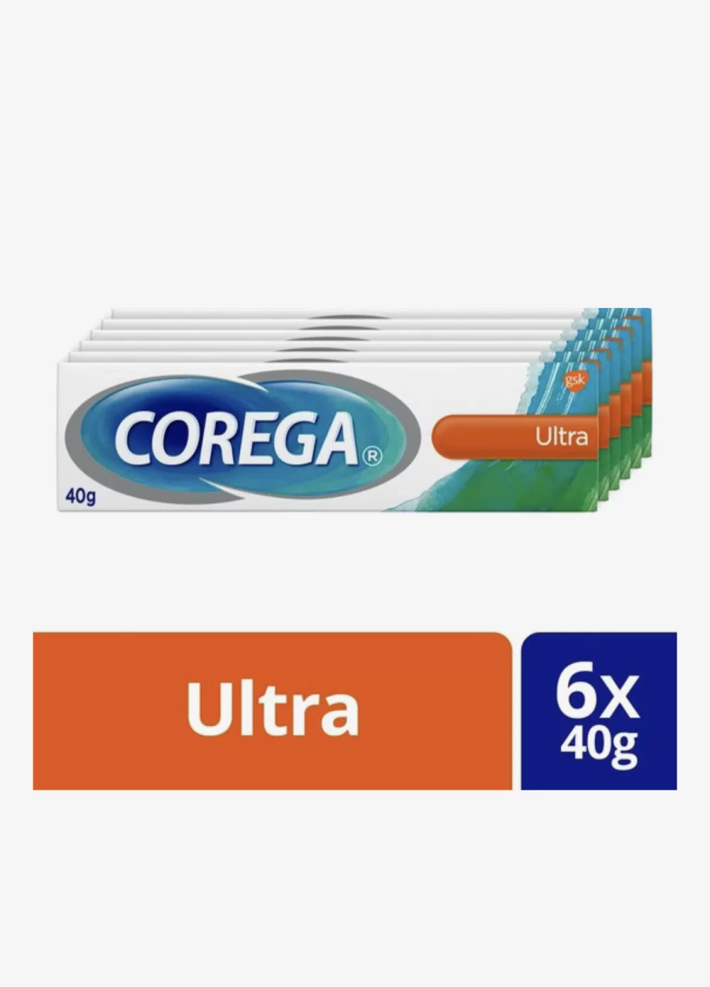 Corega Ultra Kleefcrème voor Kunstgebitten - 6x40g, Sterke Hechting, Zinkvrij, Verfrissende Muntsmaak, Voorkomt Voedselresten