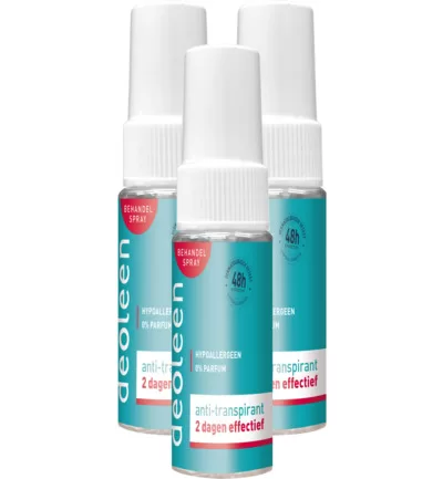 Deoleen Behandelspray Trio (3x 25ml) - Hypoallergeen Anti-Transpirant, 48 uur Bescherming, 0% Parfum, Geschikt voor Gevoelige Huid