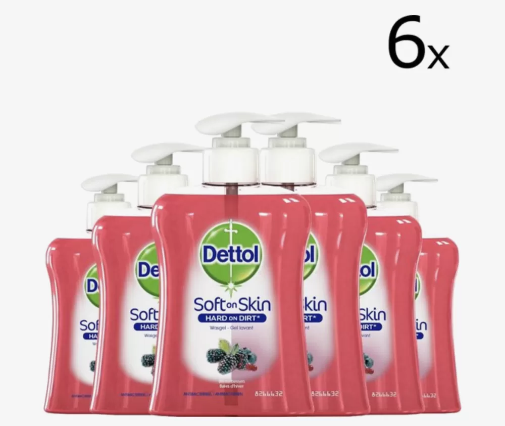 Dettol Handzeep Winterbessen 250ml (6-pack) – Antibacterieel, Dermatologisch Getest, Verzorgt en Beschermt, Pompdispenser