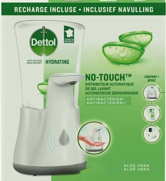 Dettol No-Touch Automatische Zeepdispenser met Aloë Vera 250ml – Antibacteriële Handzeep, Hydrateert en Beschermt, Hygiënisch en Gemakkelijk in Gebruik