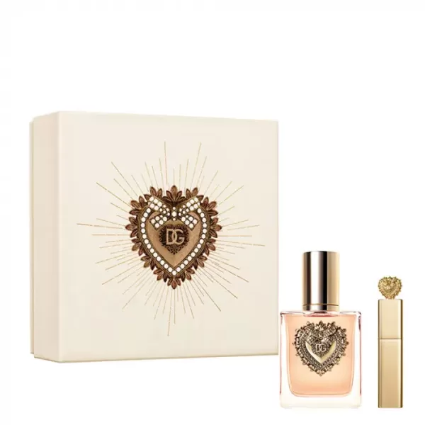 Dolce & Gabbana Devotion 50 ml Eau de Parfum Set mit Mini EdP Spray - Verführerischer Duft, symbolisiert durch Heilig Hart, Katy Perry Edition