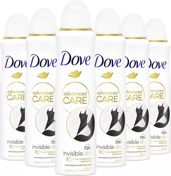 Dove Advanced Care Invisible Dry Deodorant Spray 150ml - Anti-Transpirant met Witte Fresia & Viooltjes, 72u Bescherming, Triple Moisturising Technologie