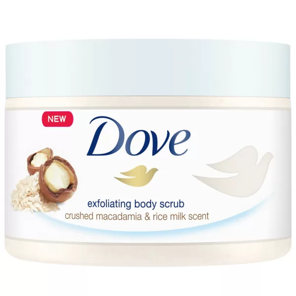 Dove Body Scrub Macadamia & Rice Milk 225 ml - Exfoliërende Scrub voor Gladde, Zijdeachtige Huid - Hydraterende Crème & Rijke Textuur