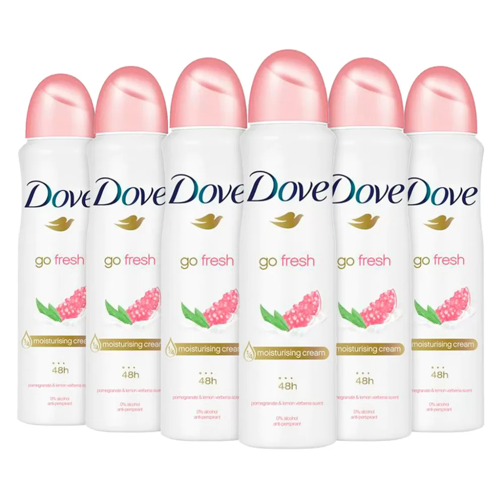 Dove Deodorant Spray Go Fresh Pomegranate & Lemon - 6x250ml - 48h Schutz, 0% Alkohol, mit Vitaminen & Feuchtigkeitspflege