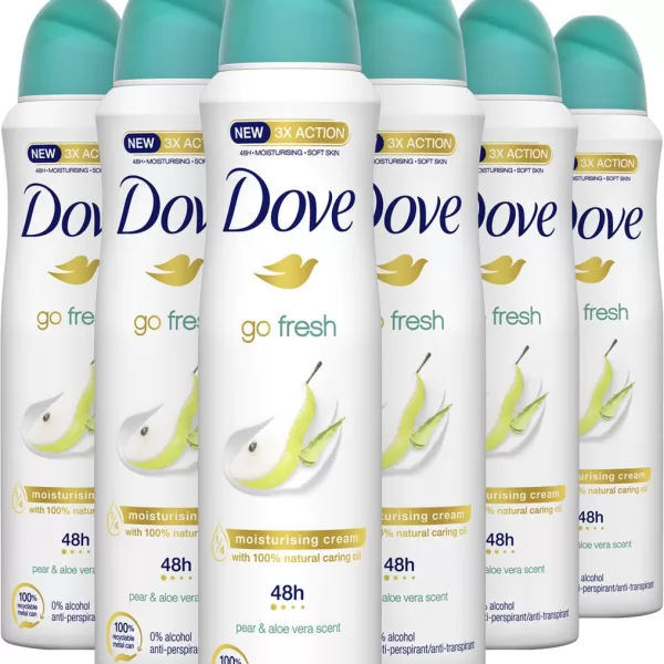 Dove Go Fresh Pear & Aloe Vera Anti-Transpirant Deodorant Spray – 6 x 250 ml – 48 uur bescherming, hydraterend, alcoholvrij, voordeelverpakking