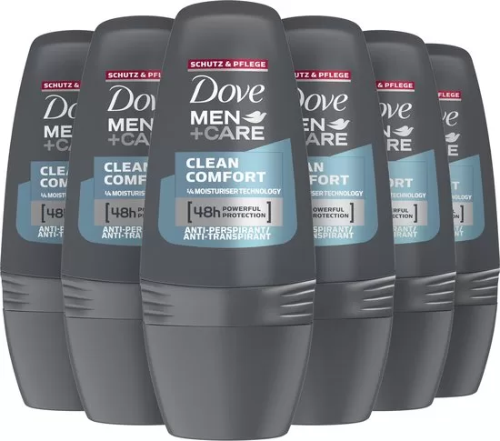 Dove Men+Care Clean Comfort Deodorant Roller 6x50ml – 48u Anti-Transpirant, 0% Alcohol, Houtachtig Parfum, Voor Gevoelige Huid